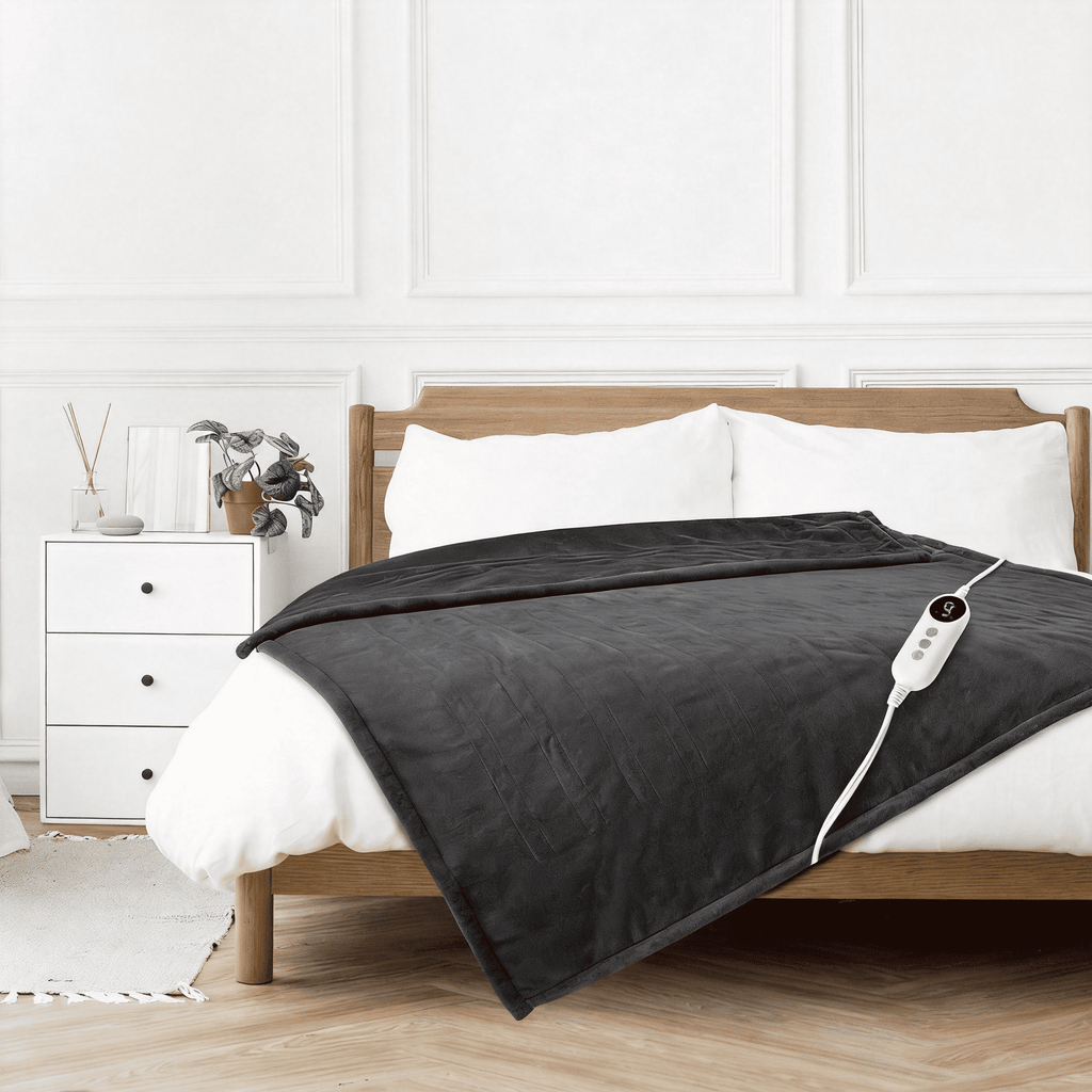 Light Gray 50"x60" Heated Throw Blanket, Dual-Sided Flannel &amp; Sherpa Electric Blanket, 9 Heat Levels &amp; 2-10 Hr Auto Shut-Off, Machine Washable