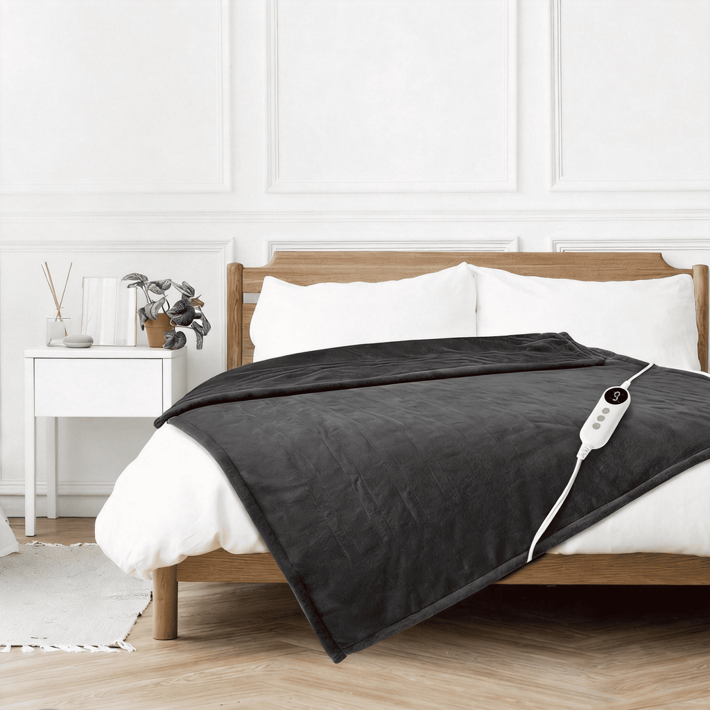 Light Gray 50"x60" Heated Throw Blanket, Dual-Sided Flannel &amp; Sherpa Electric Blanket, 9 Heat Levels &amp; 2-10 Hr Auto Shut-Off, Machine Washable