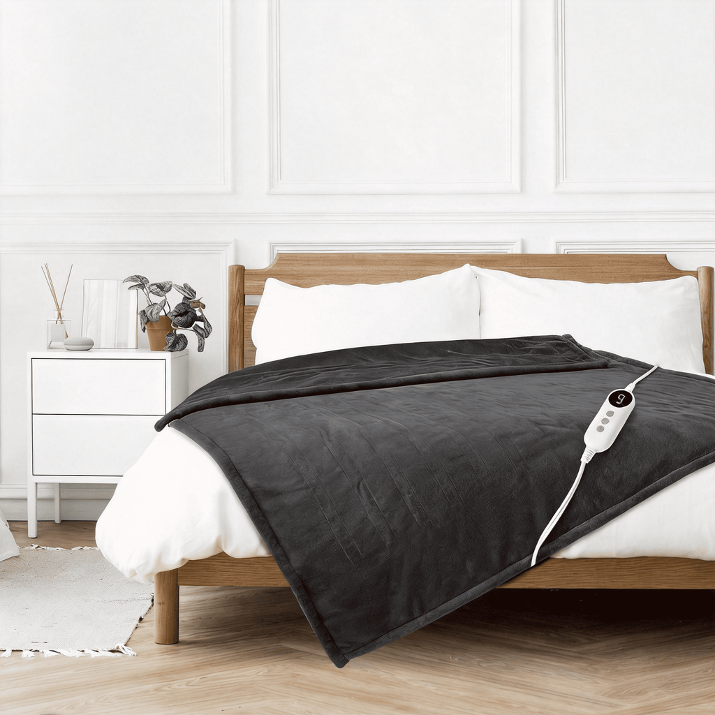 Light Gray 50"x60" Heated Throw Blanket, Dual-Sided Flannel &amp; Sherpa Electric Blanket, 9 Heat Levels &amp; 2-10 Hr Auto Shut-Off, Machine Washable
