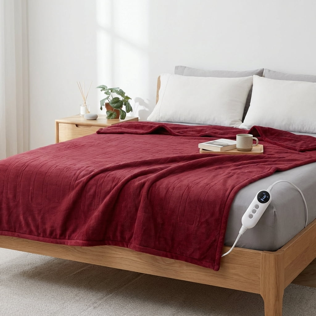 Light Gray 50"x60" Heated Throw Blanket, Dual-Sided Flannel &amp; Sherpa Electric Blanket, 9 Heat Levels &amp; 2-10 Hr Auto Shut-Off, Machine Washable