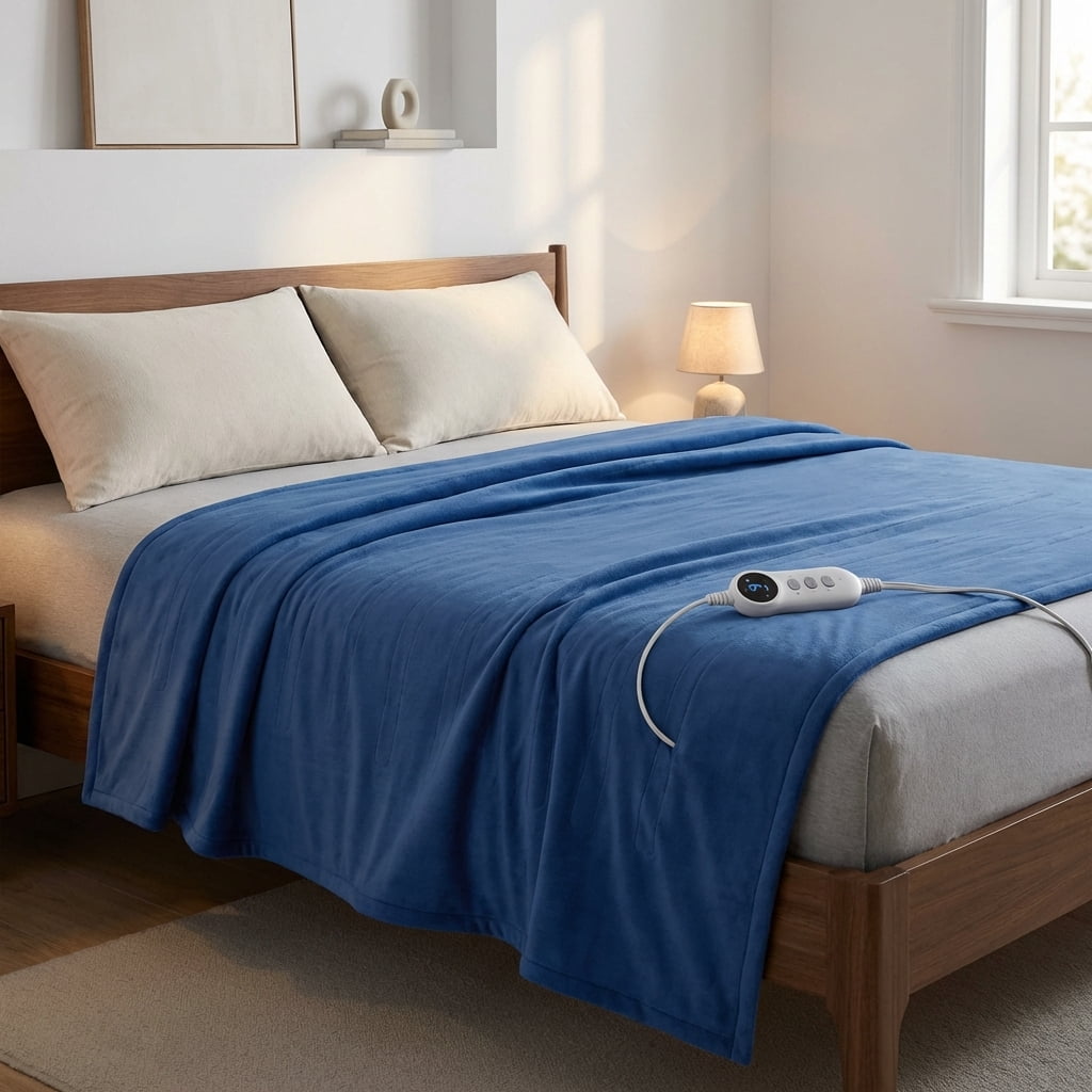 Light Gray 50"x60" Heated Throw Blanket, Dual-Sided Flannel &amp; Sherpa Electric Blanket, 9 Heat Levels &amp; 2-10 Hr Auto Shut-Off, Machine Washable
