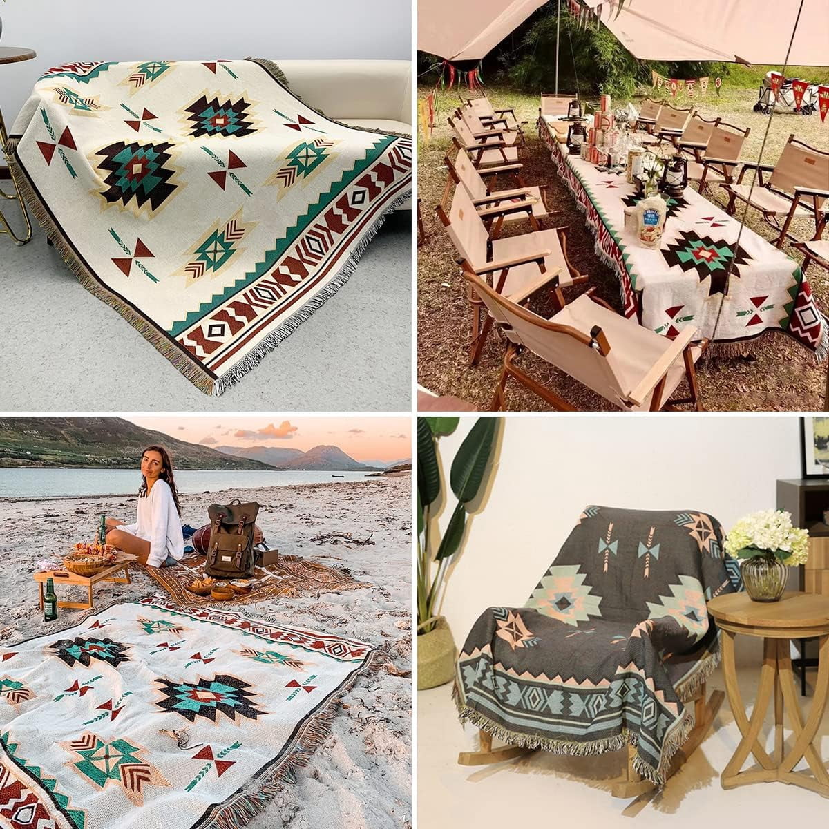 Boho style blanket for Bed Sofa Living Room Beach Travel. Blanket for Sofa, Mexican Decorative Farmhouse Blanket, Decor Woven Blanket, Aztec Throw Blankets with Tassel(Beige,50×60 inch)