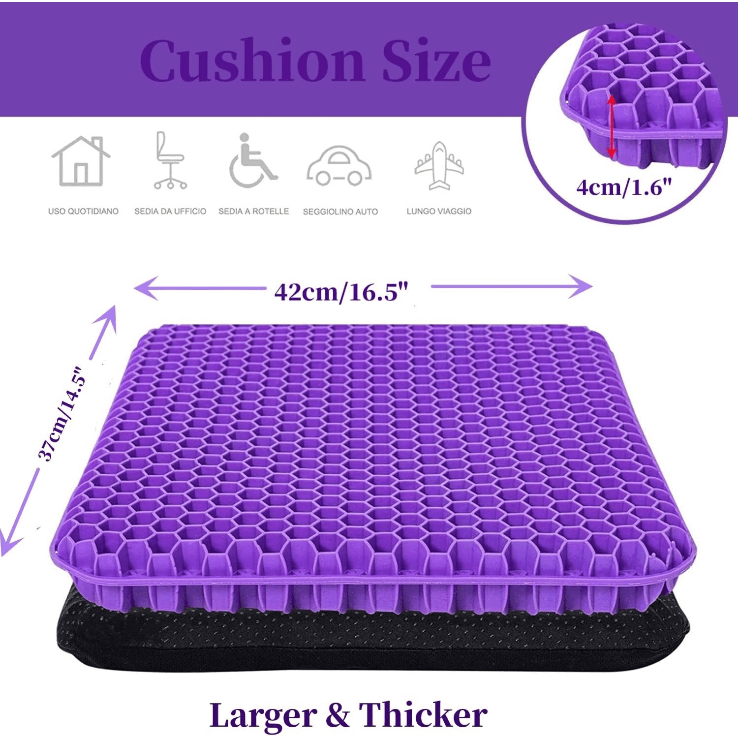 Gel Seat Cushion for Long Sitting, Double Thick Office Desk Home Wheelchair Seat Cushions for Back Hip Sciatica Tailbone Pain Sore Pressure Relief, Gel Cooling Game Chair Pads for Car Truck Driver