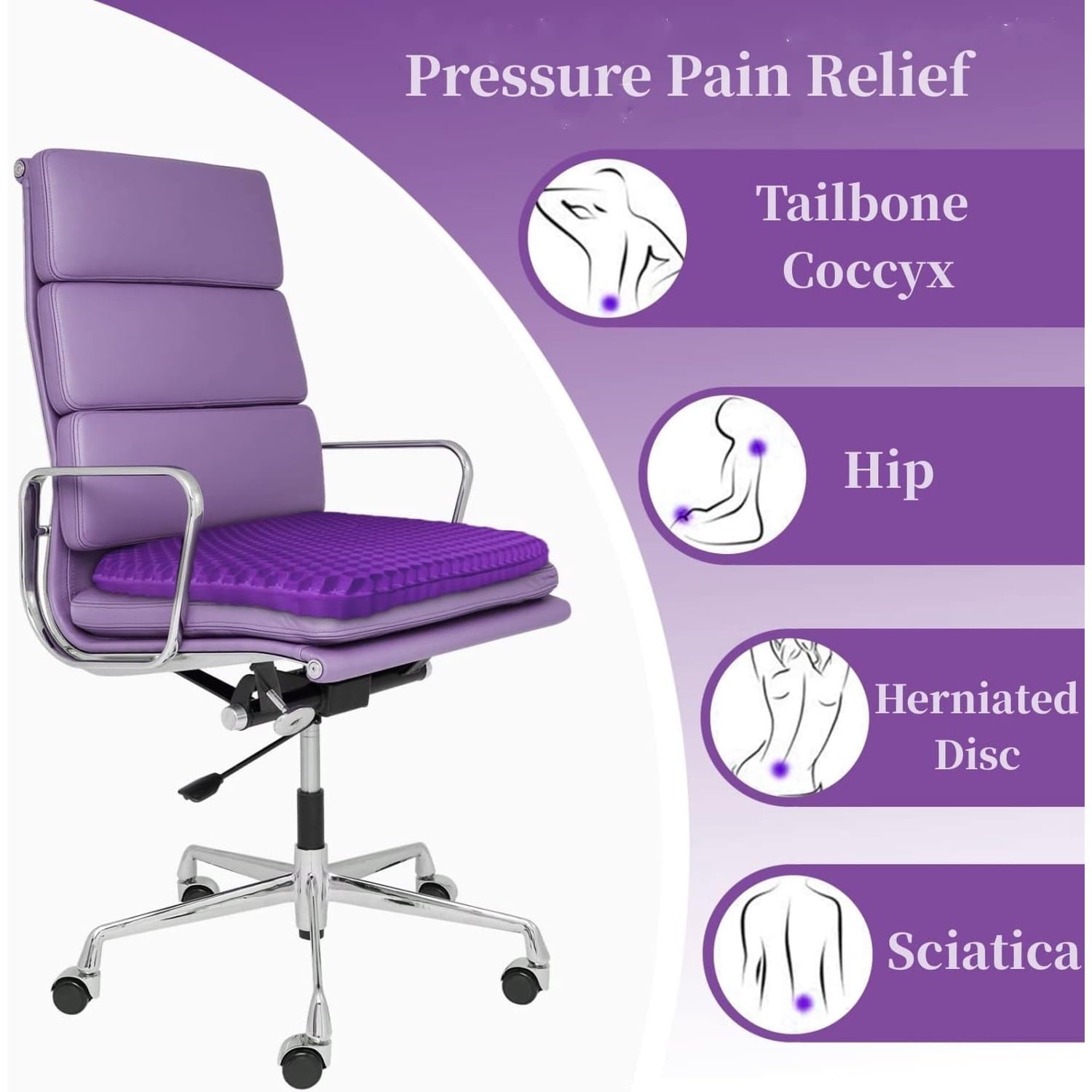 Gel Seat Cushion for Long Sitting, Double Thick Office Desk Home Wheelchair Seat Cushions for Back Hip Sciatica Tailbone Pain Sore Pressure Relief, Gel Cooling Game Chair Pads for Car Truck Driver