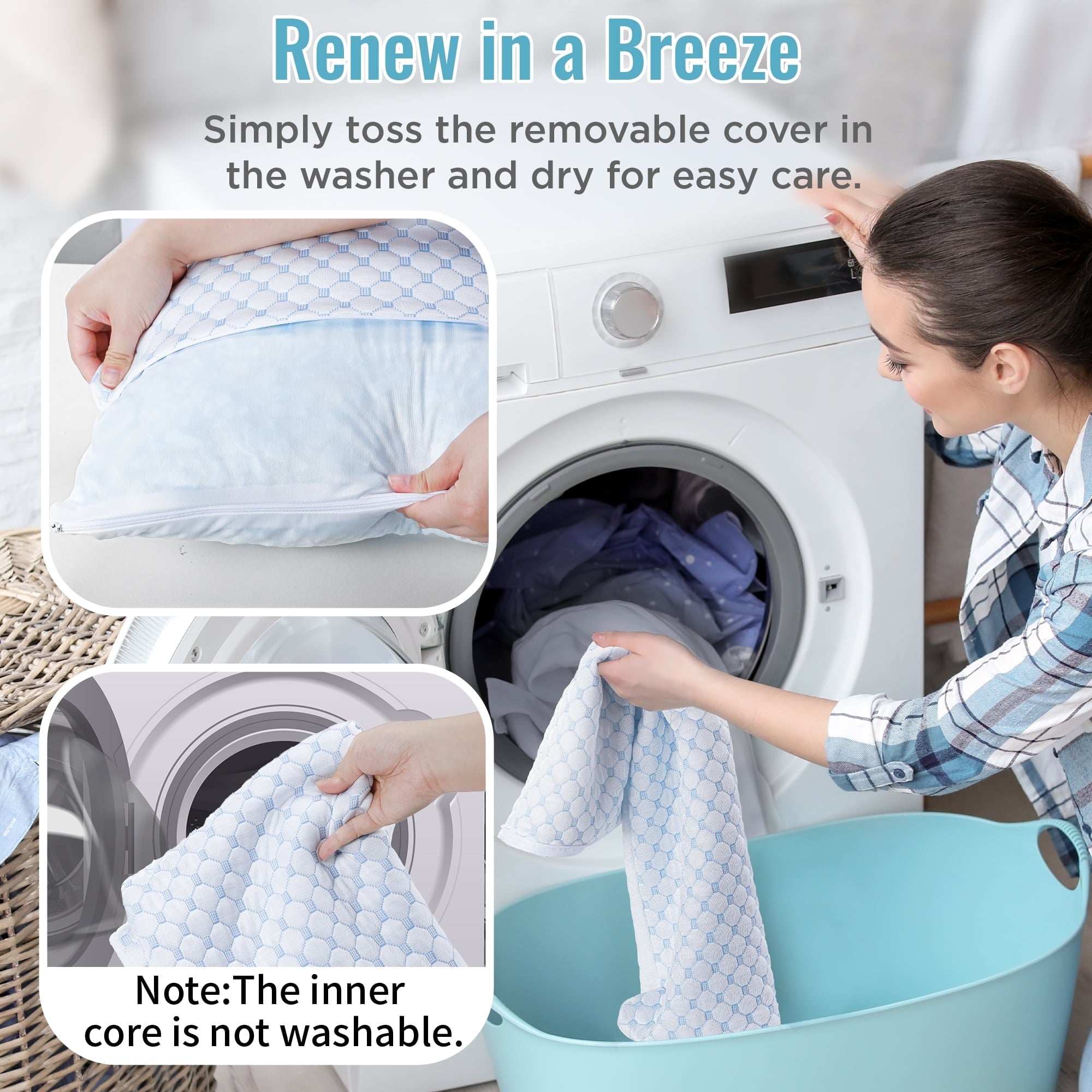 Cooling Memory Foam Bed Pillows, Queen Size Set of 2 – Breathable Design, Machine Washable Covers, Supportive for Back, Side &amp; Stomach Sleepers