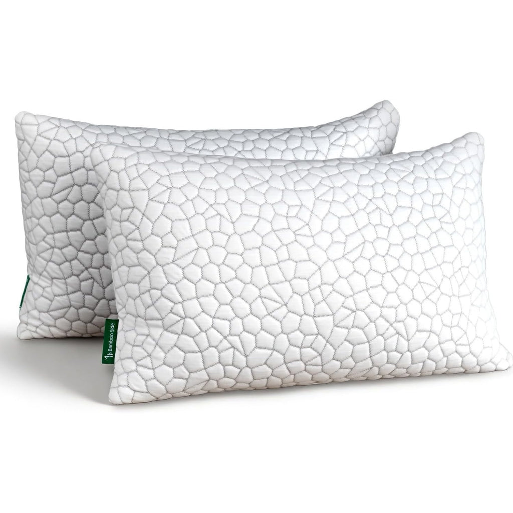 Shredded Memory Foam Pillows for Sleeping, Bed Pillows Queen Size Set of 2 Pack Adjustable for Side and Back Sleeper with Washable Removable Cover