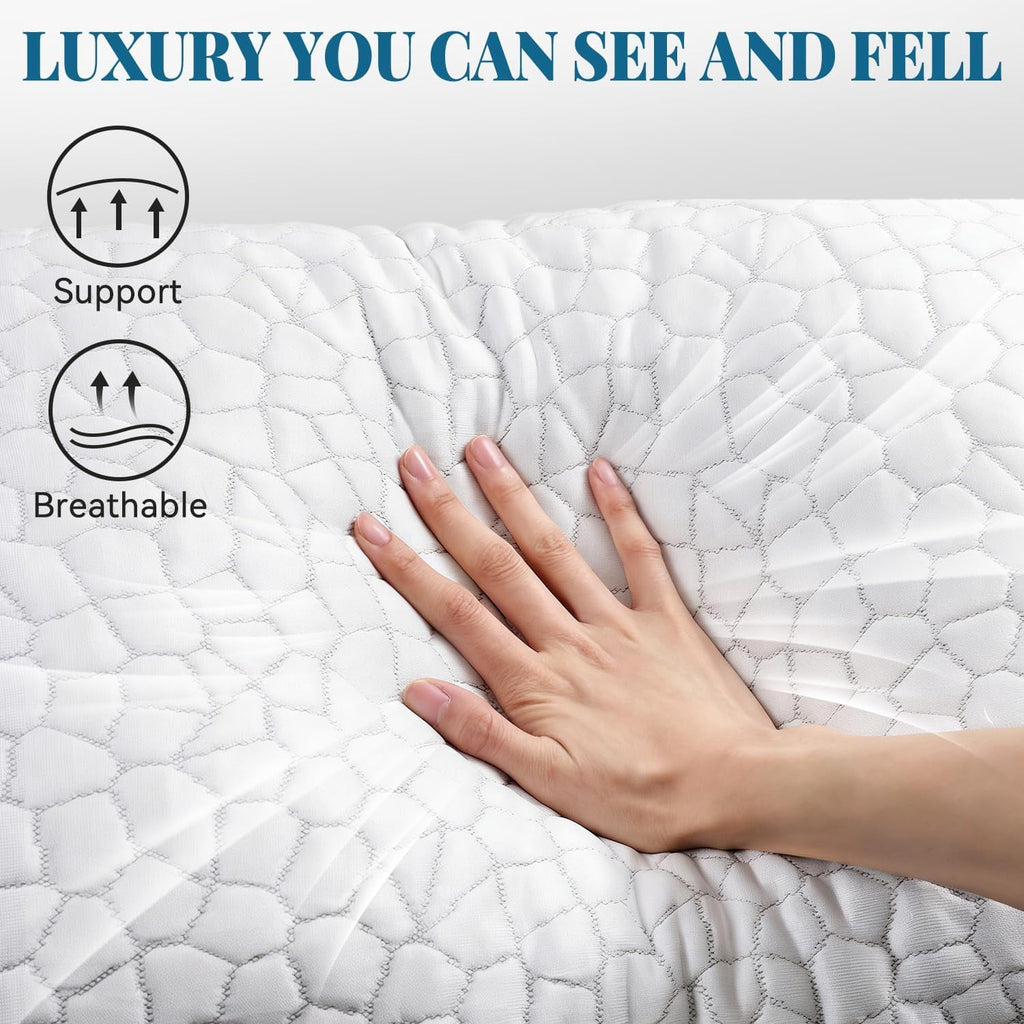 Shredded Memory Foam Pillows for Sleeping, Bed Pillows Queen Size Set of 2 Pack Adjustable for Side and Back Sleeper with Washable Removable Cover