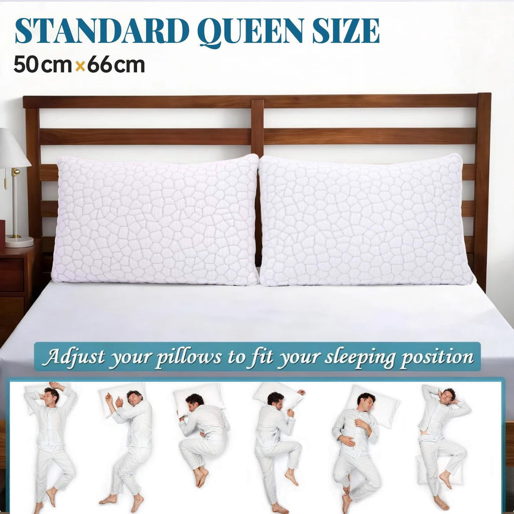 Shredded Memory Foam Pillows for Sleeping, Bed Pillows Queen Size Set of 2 Pack Adjustable for Side and Back Sleeper with Washable Removable Cover