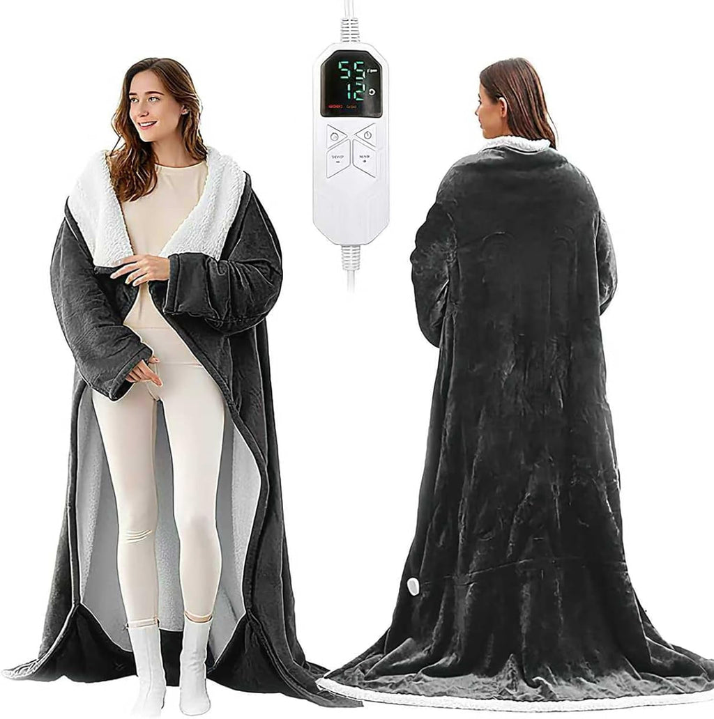 Wearable Heated Blanket Portable with Sleeves &amp; Foot Pocket - Electric Snuggle Throw Blanket, 8 Heat Settings, 1-12H Auto Shut-Off, 50"x70"+14" Electric Blanket, for Her/Him/Family