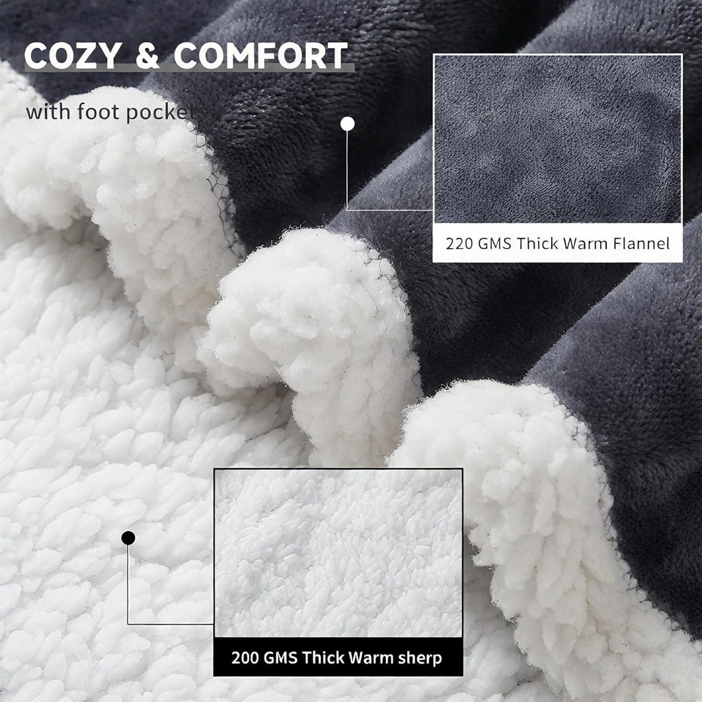 Wearable Heated Blanket Portable with Sleeves &amp; Foot Pocket - Electric Snuggle Throw Blanket, 8 Heat Settings, 1-12H Auto Shut-Off, 50"x70"+14" Electric Blanket, for Her/Him/Family