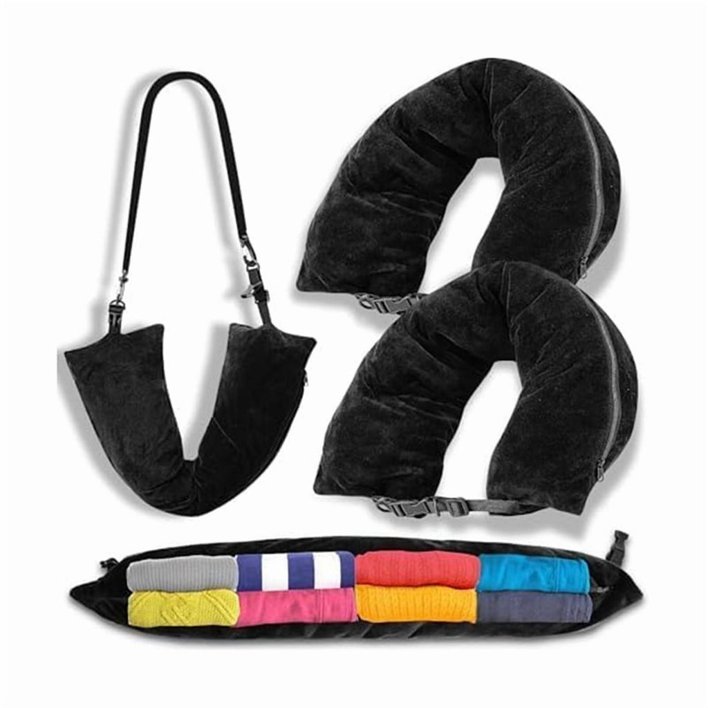 Travel Neck Pillow Stuffable with Clothes, Stuffable Neck Pillow for Travel, Packable Empty Neck Pillow, Secret Pillow