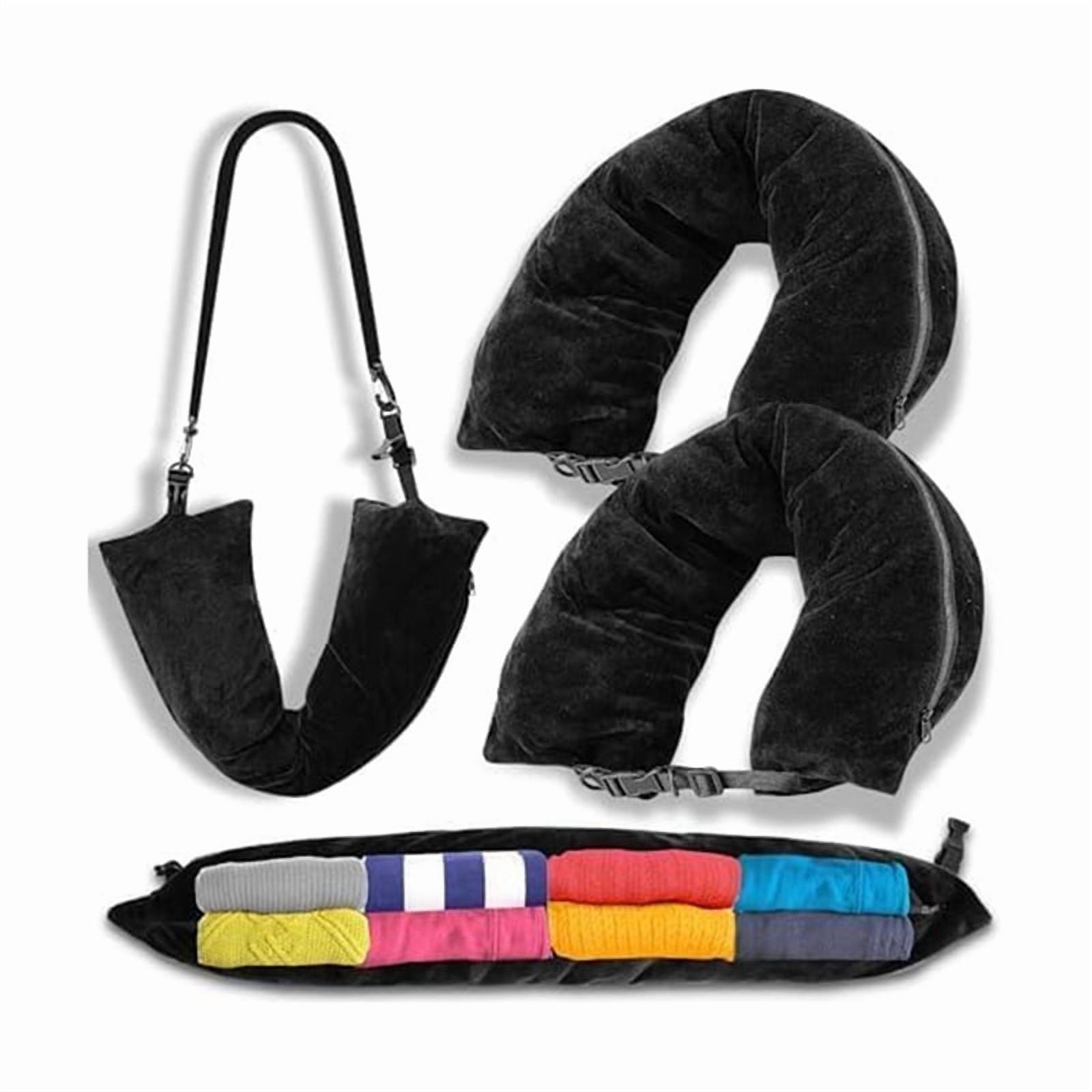 Travel Neck Pillow Stuffable with Clothes, Stuffable Neck Pillow for Travel, Packable Empty Neck Pillow, Secret Pillow
